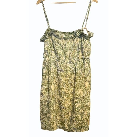 J Crew Floral Green & Cream Sleeveless Silk Dress Size 8 Adjustable Straps - Picture 3 of 12